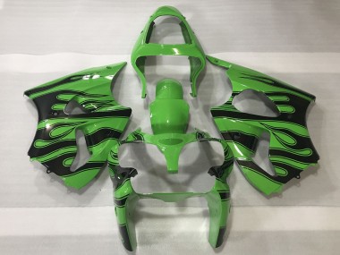 Green Black Flame 2000-2002 Kawasaki ZX6R Motorcycle Fairings