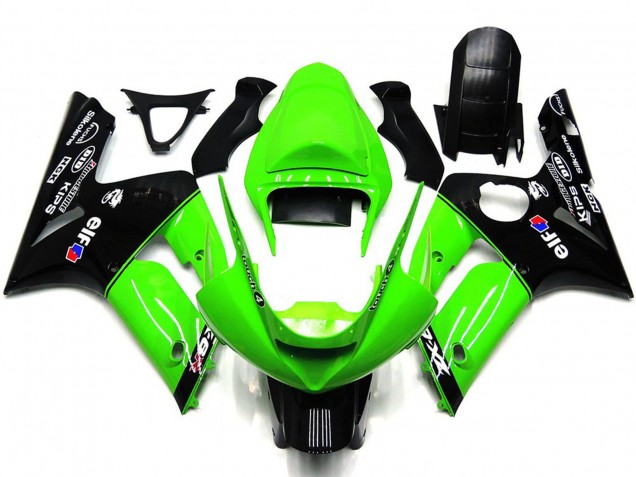 Green Glossy Black Elf Silkolene 2003-2004 Kawasaki ZX6R Motorcycle Fairings