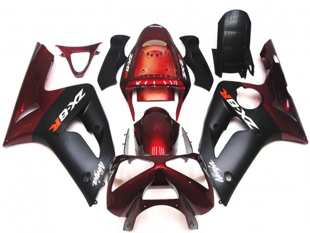 Maroon Red Matte Black 2003-2004 Kawasaki ZX6R Motorcycle Fairings