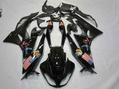 Glossy Black Matte Black American Flag 2009-2012 Kawasaki ZX6R Motorcycle Fairings