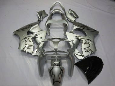Silver Black Flame 2000-2002 Kawasaki ZX6R Motorcycle Fairings