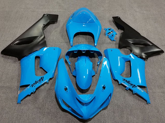 Vibrant Blue Matte Black 2005-2006 Kawasaki ZX6R Motorcycle Fairings