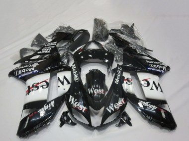 Glossy Black White West 2007-2008 Kawasaki ZX6R Motorcycle Fairings