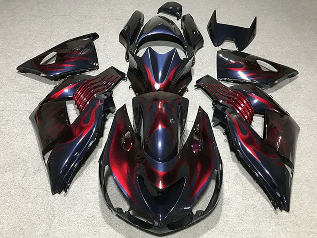 Chameleon Blue Black Red Flame 2006-2011 Kawasaki ZX14R Motorcycle Fairings