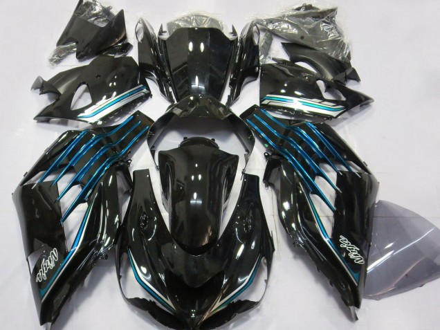 Glossy Black Light Blue 2012-2024 Kawasaki ZX14R ZZR1400 Motorcycle Fairings