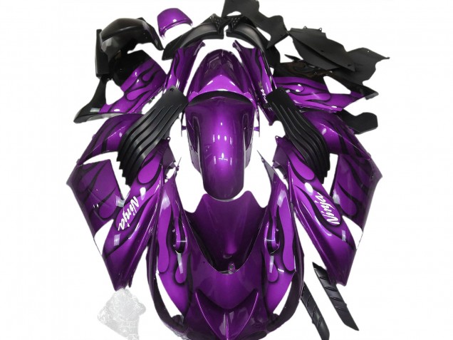 Purple Black Flame White Ninja 2006-2011 Kawasaki ZX14R Motorcycle Fairings