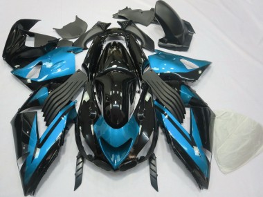 Light Blue Glossy Black 2006-2011 Kawasaki ZX14R Motorcycle Fairings