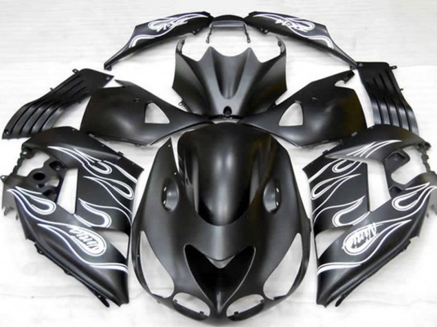 Matte Black Silver Flame 2006-2011 Kawasaki ZX14R Motorcycle Fairings