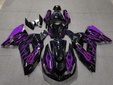 Glossy Black Purple Flame 2006-2011 Kawasaki ZX14R Motorcycle Fairings