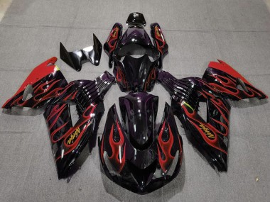 Glossy Black Red Flame Gold Ninja 2006-2011 Kawasaki ZX14R Motorcycle Fairings