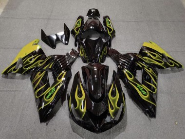 Glossy Black Yellow Flame 2006-2011 Kawasaki ZX14R Motorcycle Fairings