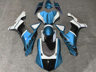 Light Blue White Carbon Fiber Accents 2015-2019 Yamaha R1 Motorcycle Fairings