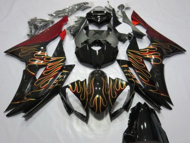 Red Glossy Black Gold Flame 2008-2016 Yamaha R6 Motorcycle Fairings
