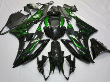 Glossy Black Green Flame 2006-2007 Yamaha R6 Motorcycle Fairings