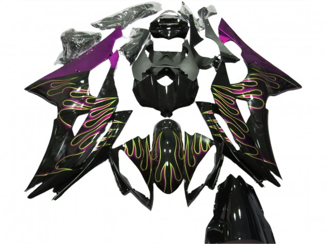 Purple Glossy Black Gold Flame 2008-2016 Yamaha R6 Motorcycle Fairings