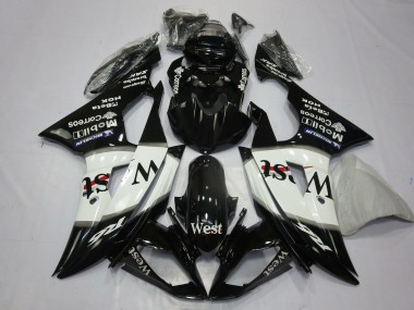 Glossy Black White West Michelin 2008-2016 Yamaha R6 Motorcycle Fairings