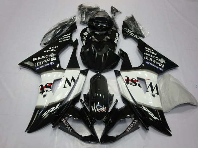 Glossy Black White West Michelin 2008-2016 Yamaha R6 Motorcycle Fairings