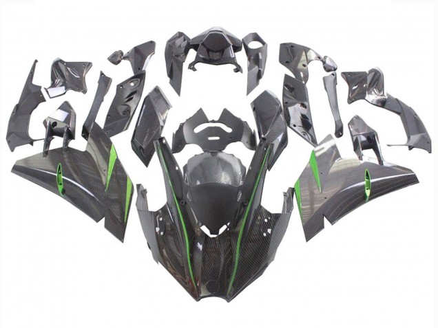Black Carbon Fiber Green 2015-2022 Kawasaki Ninja H2 Motorcycle Fairings
