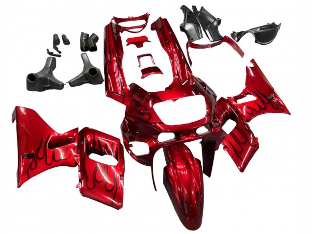 Red Black Flame 1993-2007 Kawasaki ZZR400 Motorcycle Fairings