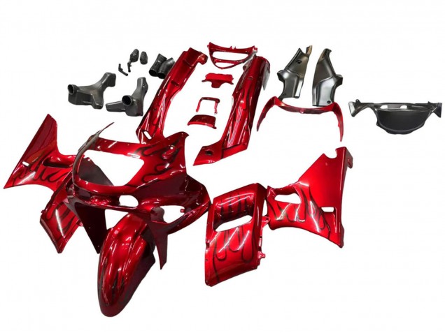 Red Black Flame 1993-2007 Kawasaki ZZR400 Motorcycle Fairings