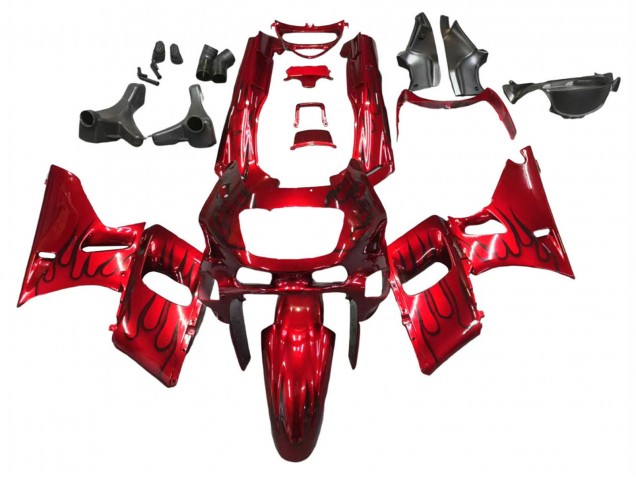 Red with Black Flame 1998-2003 Kawasaki ZZR600 Motorcycle Fairings