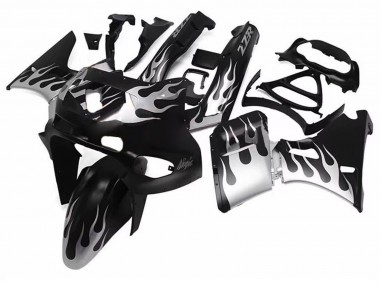 Glossy Black Silver Flame 1998-2003 Kawasaki ZZR600 Motorcycle Fairings