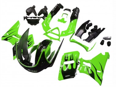 Green Glossy Black Flame 1993-2007 Kawasaki ZZR400 Motorcycle Fairings