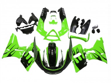 Green Glossy Black Flame 1993-2007 Kawasaki ZZR400 Motorcycle Fairings