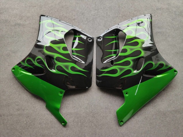 Glossy Black Green Flame 1993-2003 Kawasaki ZZR1100 Motorcycle Fairings