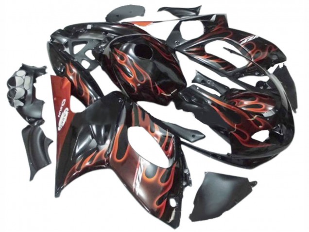 Black with Dark Orange Flame 1996-2007 Yamaha YZF600R Thundercat Motorcycle Fairings