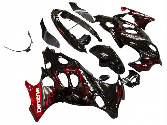 Glossy Black Red Flame 2004-2006 Suzuki GSX600F/GSX750F Motorcycle Fairings