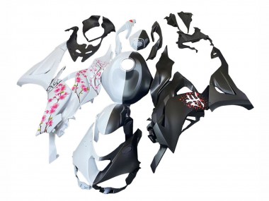 Black White with Flower 2023-2025 Kawasaki ZX6R Motorcycle Fairings