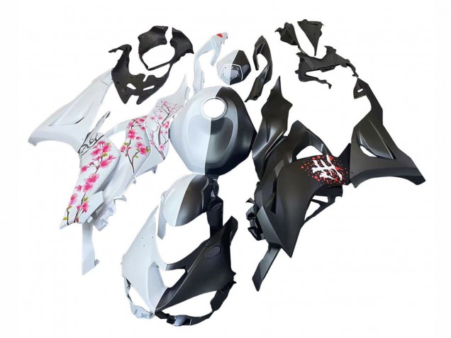 Black White with Flower 2023-2025 Kawasaki ZX6R Motorcycle Fairings