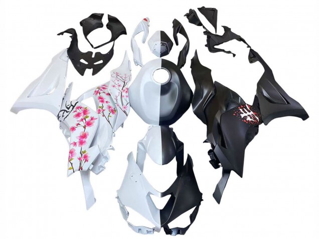 Black White with Flower 2023-2025 Kawasaki ZX6R Motorcycle Fairings