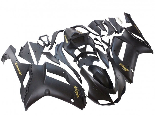 Matte Black with Yellow Logo Ninja 2007-2008 Kawasaki ZX6R Motorcycle Fairings