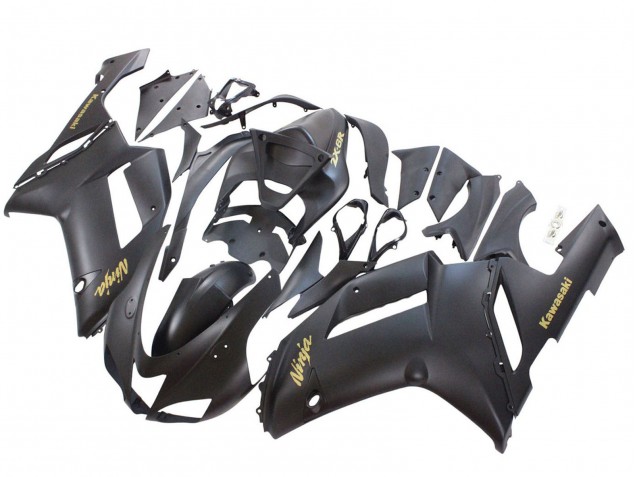 Matte Black with Yellow Logo Ninja 2007-2008 Kawasaki ZX6R Motorcycle Fairings