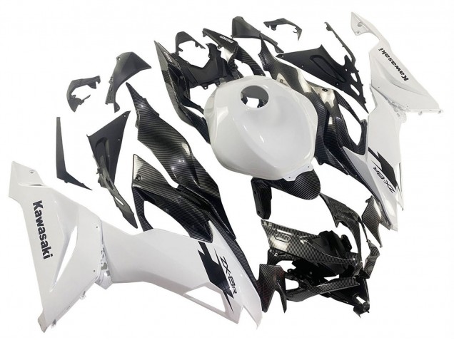 White Black Carbon Fiber 2019-2022 Kawasaki ZX6R Motorcycle Fairings