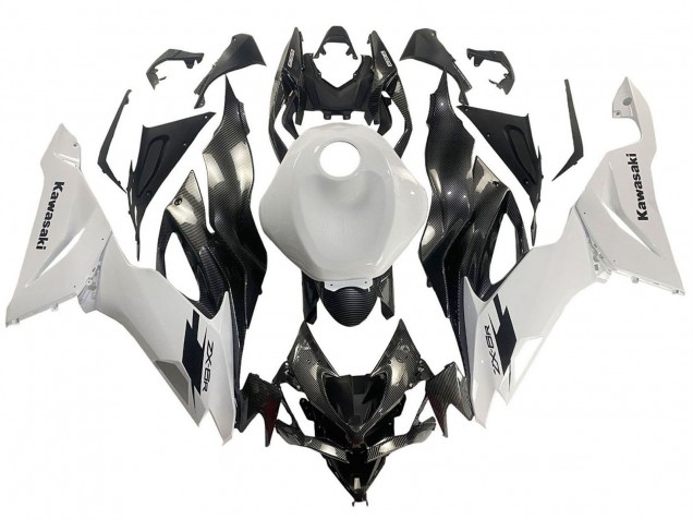 White Black Carbon Fiber 2019-2022 Kawasaki ZX6R Motorcycle Fairings