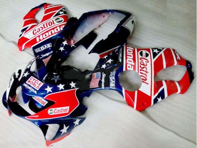 Red White Blue Glossy Black Star Castrol 1999-2000 Honda CBR600 F4 Motorcycle Fairings