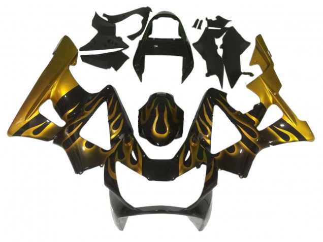 Glossy Black Gold Flame 2000-2001 Honda CBR900RR 929 Motorcycle Fairings