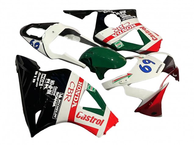White Red Green Glossy Black Castrol 2002-2003 Honda CBR900RR 954 Motorcycle Fairings