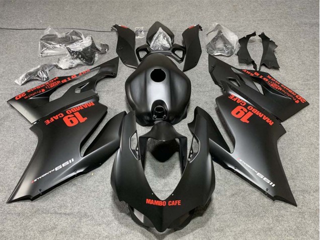 Matte Black with Red Decals Mambo Cafe 19 2011-2014 Ducati 1199 Motorcycle Fairings