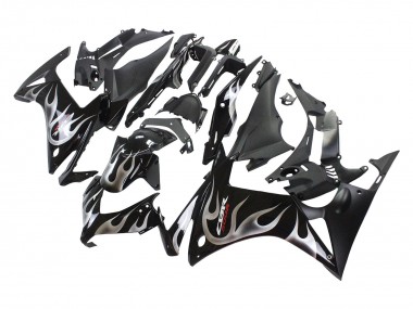 Glossy Black Silver Flame 2013-2015 Honda CBR500R Motorcycle Fairings