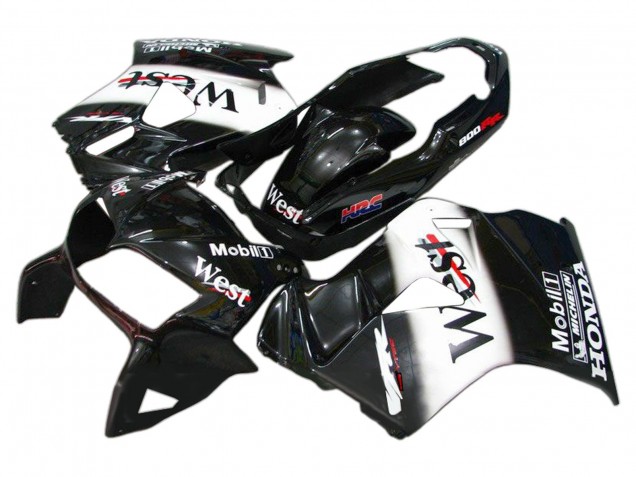 Glossy Black White West HRC 1998-2001 Honda VFR 800 Motorcycle Fairings