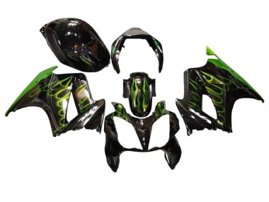 Glossy Black Green Flame 2002-2013 Honda VFR 800 Motorcycle Fairings