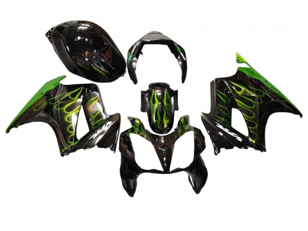 Glossy Black Green Flame 2002-2013 Honda VFR 800 Motorcycle Fairings