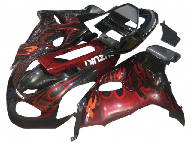 Glossy Black Red Flame 1998-2003 Suzuki TL1000R Motorcycle Fairings