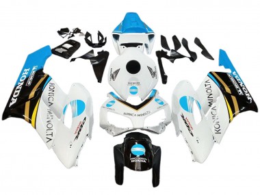White Light Blue Yellow Black Konica Minolta 2004-2005 Honda CBR1000RR Motorcycle Fairings