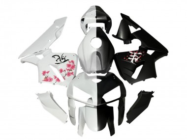 Black White with Cherry Blossom 2005-2006 Honda CBR600RR Motorcycle Fairings