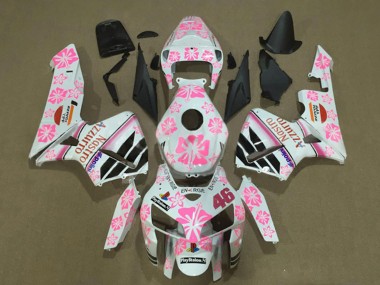 White with Pink Floral Nastro Azzurro 46 2005-2006 Honda CBR600RR Motorcycle Fairings